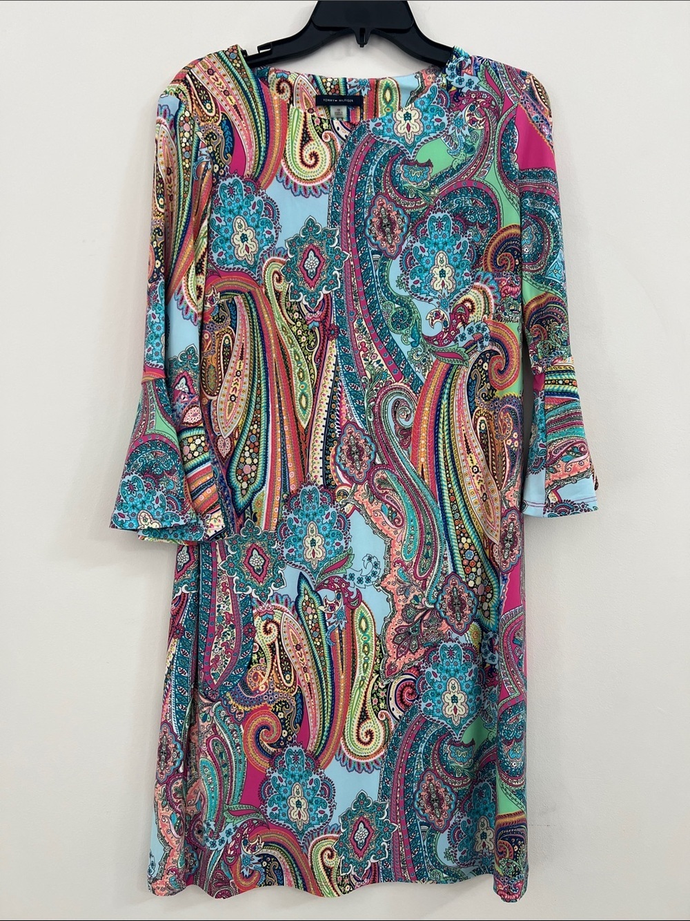 Tommy Hilfiger Teal & Pink Paisley Long-Sleeve Shift Dress